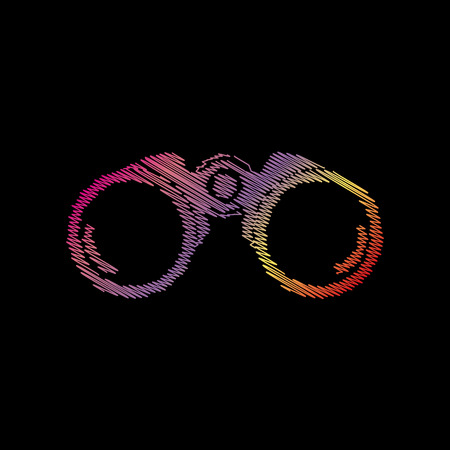 Binocular sign illustration. Coloful chalk effect on black backgound.のイラスト素材