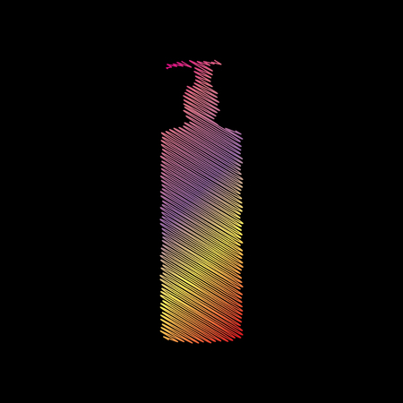 Gel, Foam Or Liquid Soap. Dispenser Pump Plastic Bottle silhouette. Coloful chalk effect on black backgound.のイラスト素材