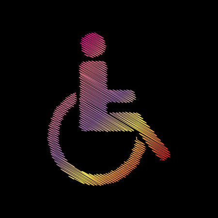 Disabled sign illustration. Coloful chalk effect on black backgound.のイラスト素材