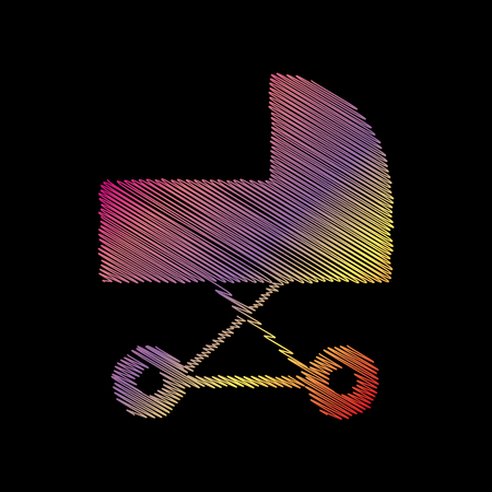 Pram sign illustration. Coloful chalk effect on black backgound.のイラスト素材