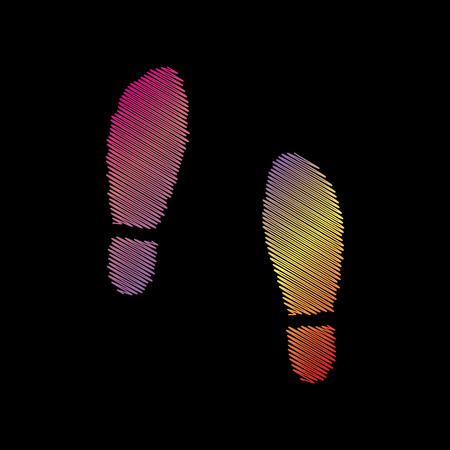 Imprint soles shoes sign. Coloful chalk effect on black backgound.のイラスト素材
