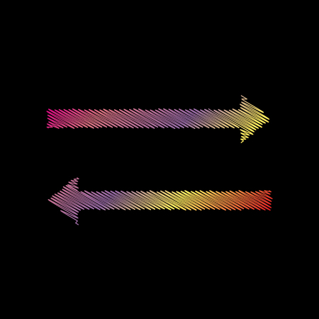 Arrow simple sign. Coloful chalk effect on black backgound.のイラスト素材