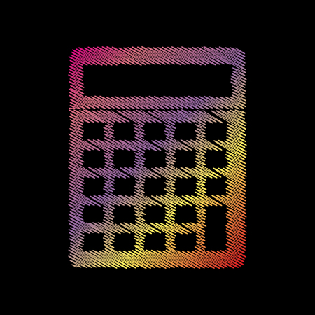 Calculator simple sign. Coloful chalk effect on black backgound.のイラスト素材