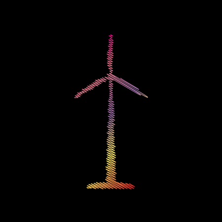 Wind turbine logo or sign. Coloful chalk effect on black backgound.のイラスト素材