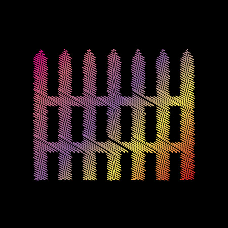 Fence simple sign. Coloful chalk effect on black backgound.のイラスト素材