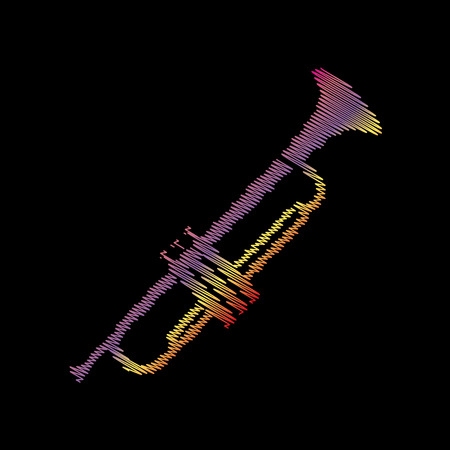 Musical instrument Trumpet sign. Coloful chalk effect on black backgound.のイラスト素材