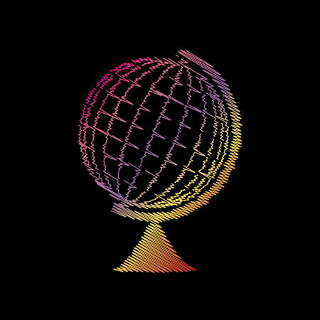 Earth Globe sign. Coloful chalk effect on black backgound.のイラスト素材