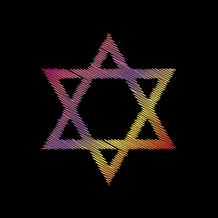 Shield Magen David Star. Symbol of Israel. Coloful chalk effect on black backgound.