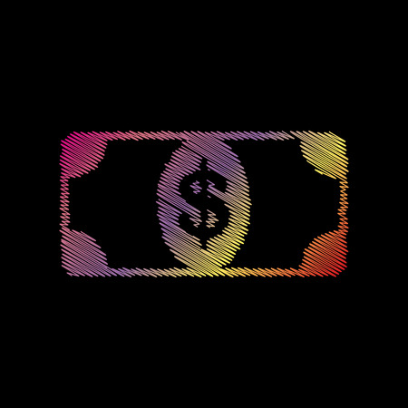 Bank Note dollar sign. Coloful chalk effect on black backgound.のイラスト素材