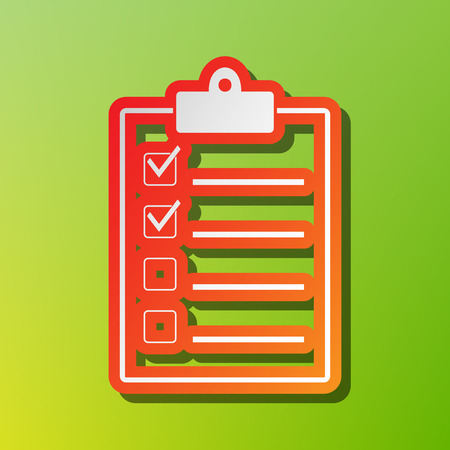 Checklist sign illustration. Contrast icon with reddish stroke on green backgound.のイラスト素材
