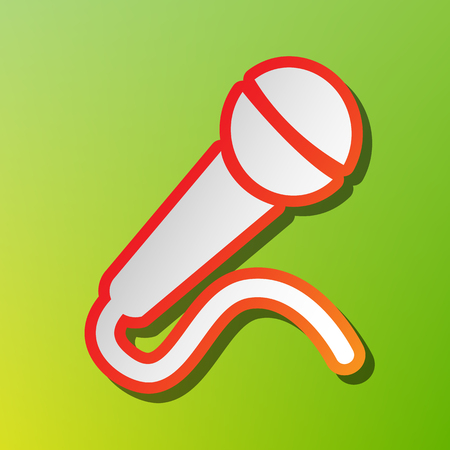 Microphone sign illustration. Contrast icon with reddish stroke on green backgound.のイラスト素材