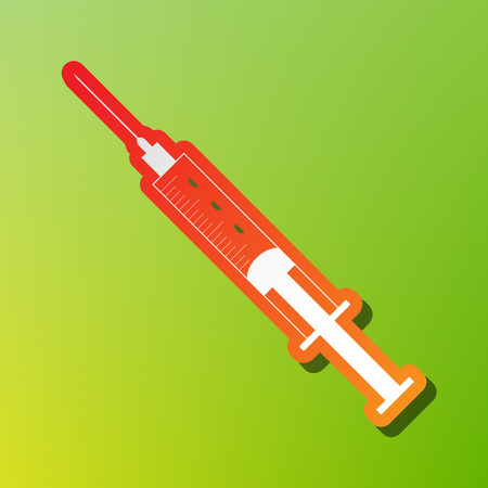 Syringe sign illustration. Contrast icon with reddish stroke on green backgound.のイラスト素材