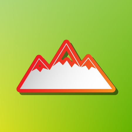 Mountain sign illustration. Contrast icon with reddish stroke on green backgound.のイラスト素材