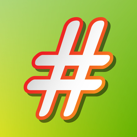 Hashtag sign illustration. Contrast icon with reddish stroke on green backgound.のイラスト素材