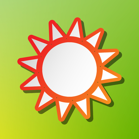 Sun sign illustration. Contrast icon with reddish stroke on green backgound.のイラスト素材