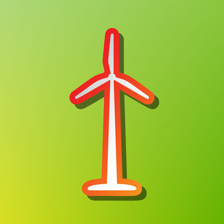 Wind turbine logo or sign. Contrast icon with reddish stroke on green backgound.のイラスト素材