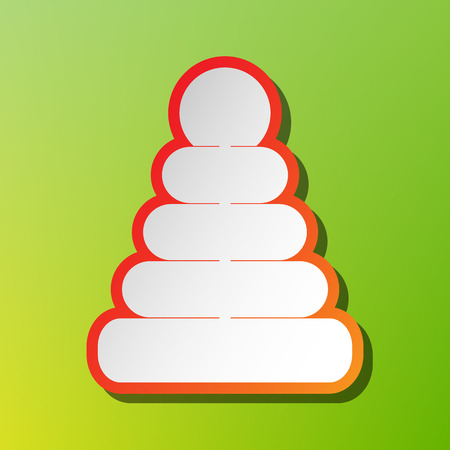 Pyramid sign illustration. Contrast icon with reddish stroke on green backgound.のイラスト素材