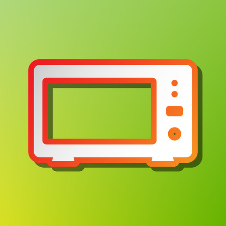 Microwave sign illustration. Contrast icon with reddish stroke on green backgound.のイラスト素材