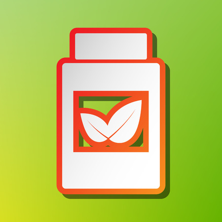 Supplements container sign. Contrast icon with reddish stroke on green backgound.のイラスト素材