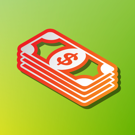 Bank Note dollar sign. Contrast icon with reddish stroke on green backgound.のイラスト素材