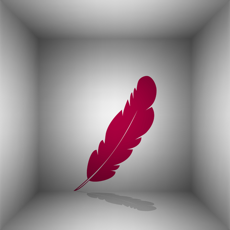 Feather sign illustration. Bordo icon with shadow in the room.のイラスト素材
