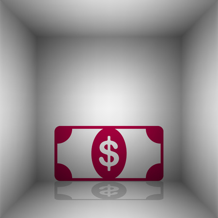 Bank Note dollar sign. Bordo icon with shadow in the room.のイラスト素材