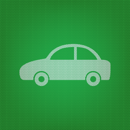 Car sign illustration. white icon on the green knitwear or woolen cloth texture.のイラスト素材