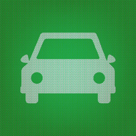 Car sign illustration. white icon on the green knitwear or woolen cloth texture.のイラスト素材