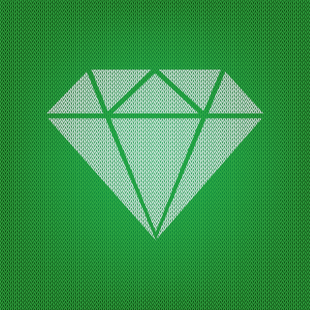Diamond sign illustration. white icon on the green knitwear or woolen cloth texture.のイラスト素材