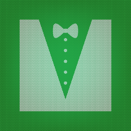 Tuxedo with bow silhouette. white icon on the green knitwear or woolen cloth texture.のイラスト素材