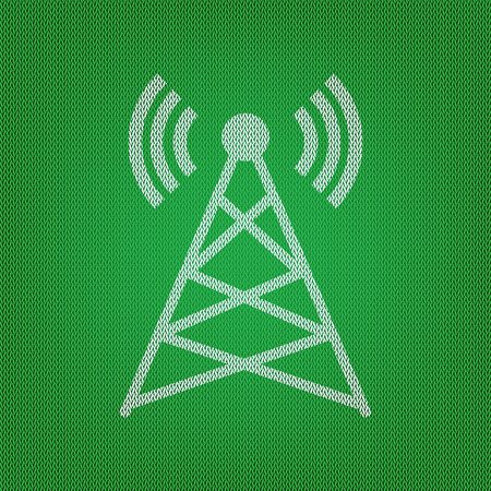 Antenna sign illustration. white icon on the green knitwear or woolen cloth texture.のイラスト素材