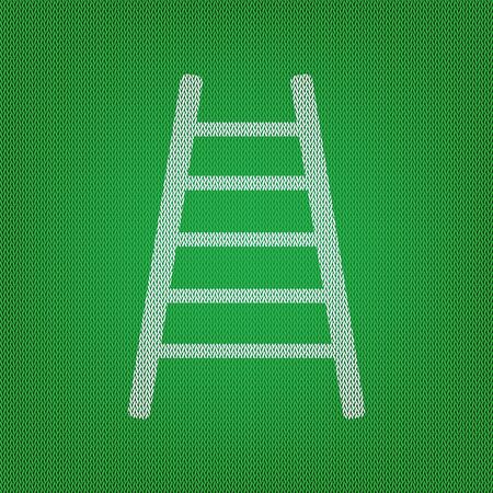 Ladder sign illustration. white icon on the green knitwear or woolen cloth texture.のイラスト素材