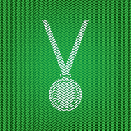 Medal simple sign. white icon on the green knitwear or woolen cloth texture.のイラスト素材