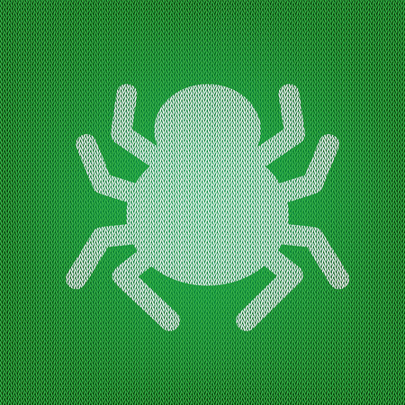 Spider sign illustration. white icon on the green knitwear or woolen cloth texture.のイラスト素材