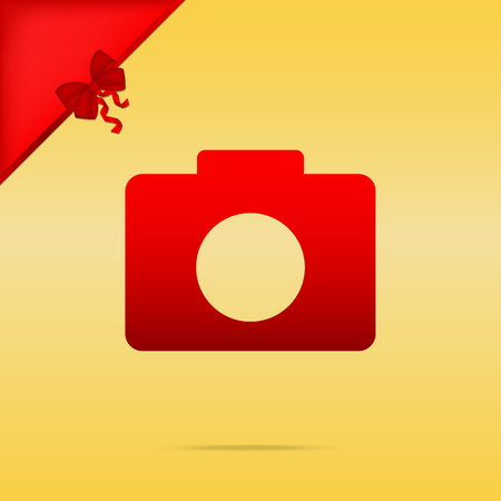 Digital camera sign. Cristmas design red icon on gold background.のイラスト素材