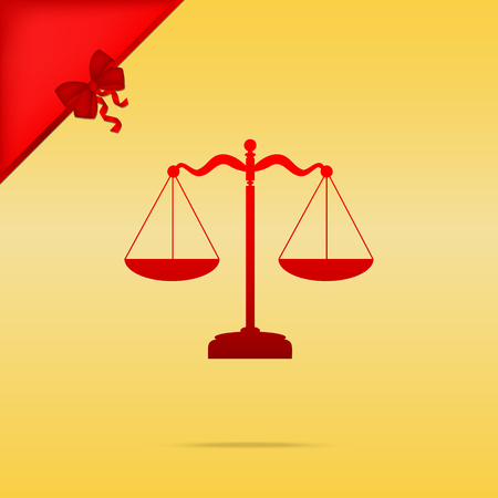 Scales balance sign. Cristmas design red icon on gold background.のイラスト素材