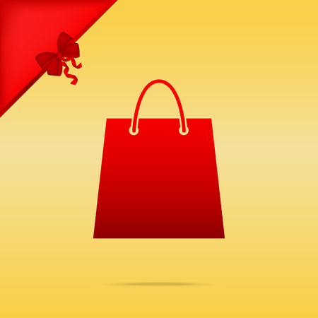 Shopping bag illustration. Cristmas design red icon on gold background.のイラスト素材
