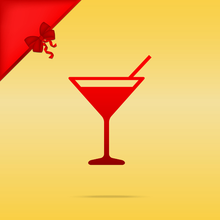 Cocktail sign illustration. Cristmas design red icon on gold background.