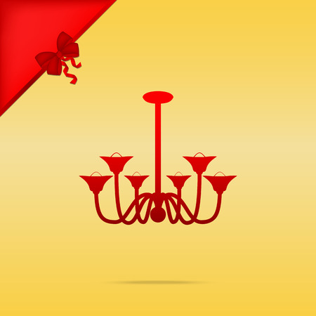 Chandelier simple sign. Cristmas design red icon on gold background.のイラスト素材