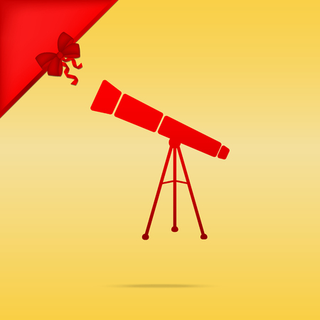 Telescope simple sign. Cristmas design red icon on gold background.のイラスト素材