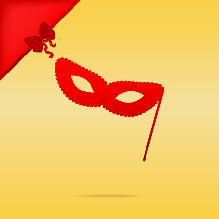 Traditional Venetian Carnival Decorative mask sign. Cristmas design red icon on gold background.のイラスト素材