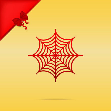 Spider on web illustration. Cristmas design red icon on gold background.のイラスト素材