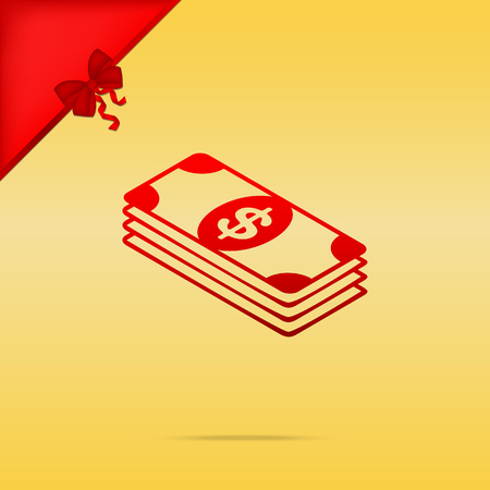 Bank Note dollar sign. Cristmas design red icon on gold background.のイラスト素材