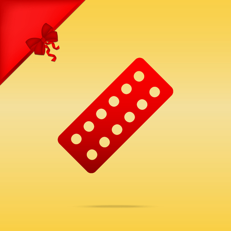 Medical Pills sign. Cristmas design red icon on gold background.のイラスト素材