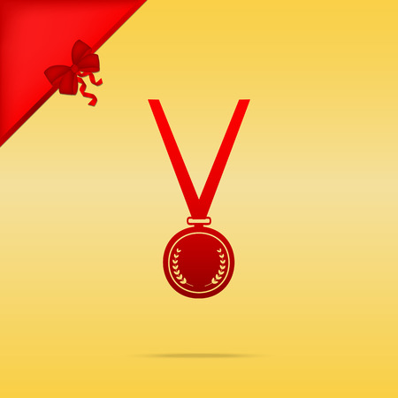 Medal simple sign. Cristmas design red icon on gold background.のイラスト素材