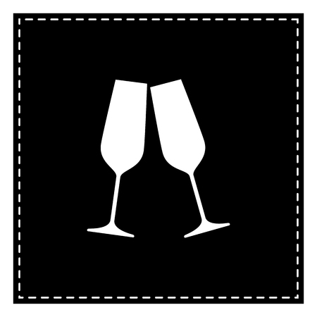 Sparkling champagne glasses. Black patch on white background. Isolated.のイラスト素材