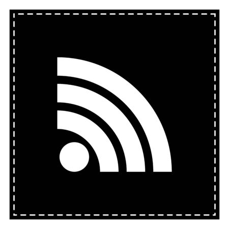 RSS sign illustration. Black patch on white background. Isolated.