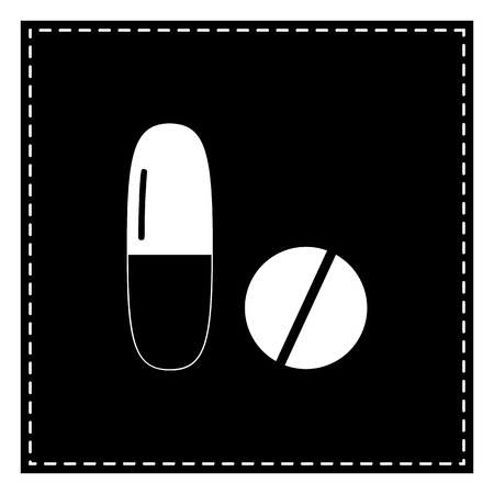 Medical pills sign. Black patch on white background. Isolated.のイラスト素材