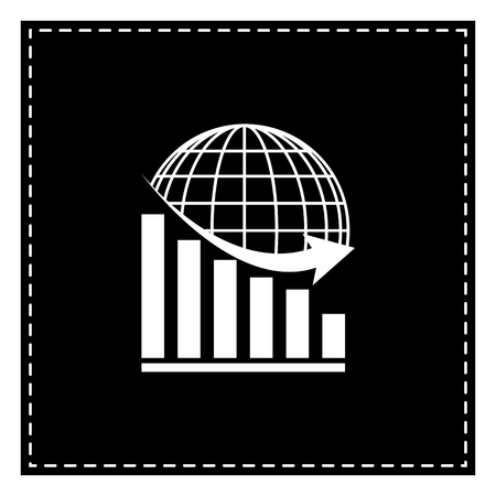 Declining graph with earth. Black patch on white background. Isolated.のイラスト素材