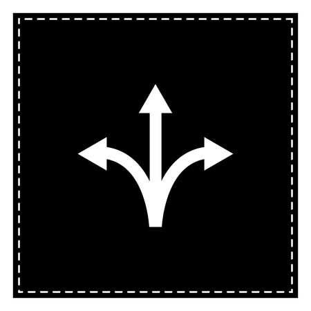 Three-way direction arrow sign. Black patch on white background. Isolated.のイラスト素材